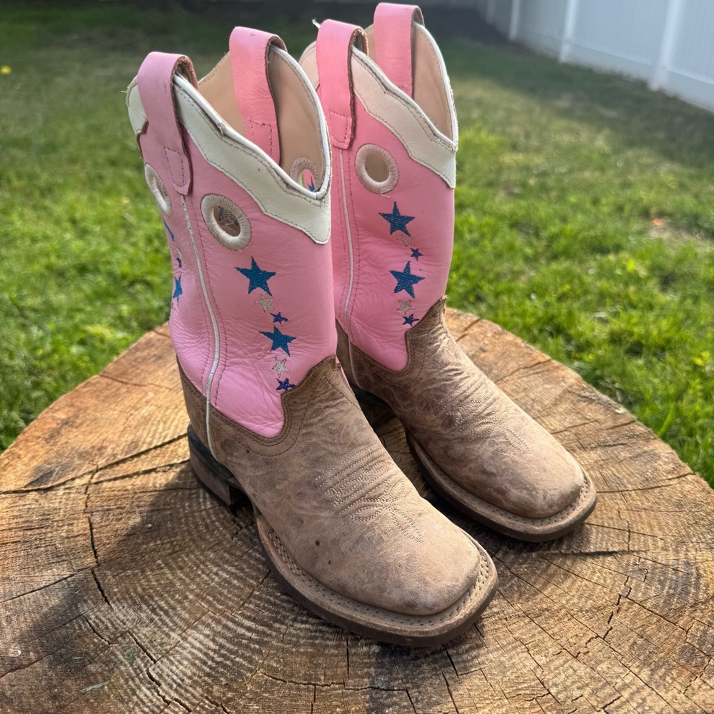 Children’s Old West Cowboy Boots Size 12 Pink Western Leather BSC1963